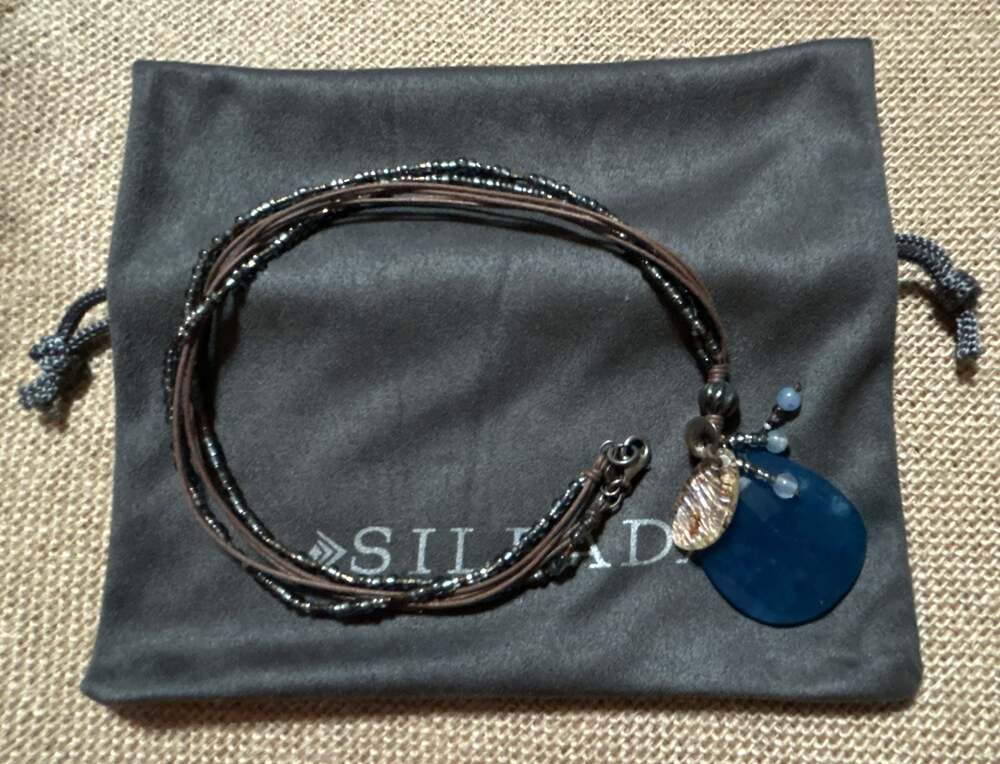 Silpada Indigo Mood Sterling Silver Blue Quartzite Shell Glass N2227 Necklace
